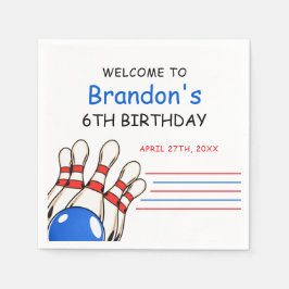 赤よくはしゃぐと青のボーリングをテーマにした第6誕生日 スタンダードカクテルナプキン