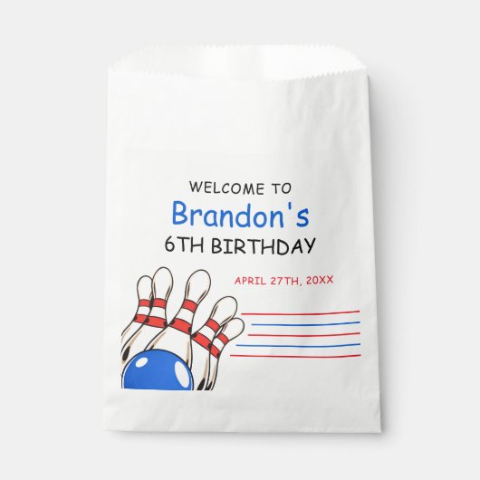 赤よくはしゃぐと青のボーリングをテーマにした第6誕生日 フェイバーバッグ (正面)