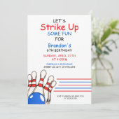 赤よくはしゃぐと青のボーリングをテーマにした第6誕生日 招待状 (スタンド正面)