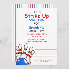 赤よくはしゃぐと青のボーリングをテーマにした第6誕生日 招待状