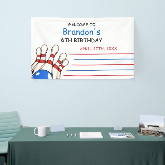 赤よくはしゃぐと青のボーリングをテーマにした第6誕生日 横断幕 (トレードショー)