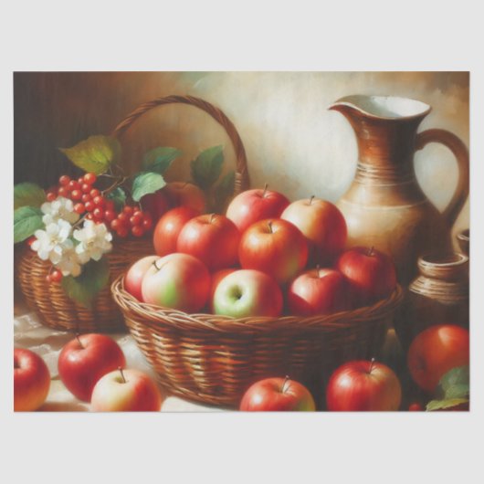 赤りんごのバスケットはまだ生絵画活のデコペ 薄葉紙 (正面)