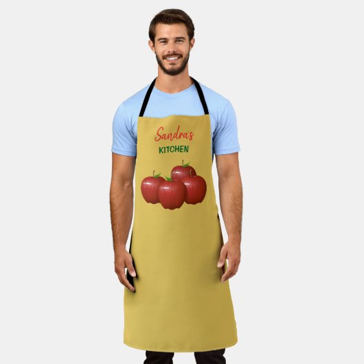 赤りんごパーソナライズされたをテーマにしたキッチンエプロン エプロン (着用した状態)
