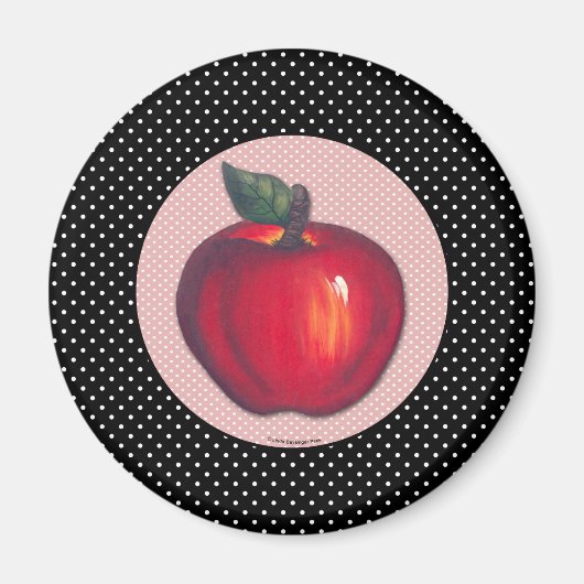 赤りんごホワイトオンブラック水玉模様 マグネット (正面)