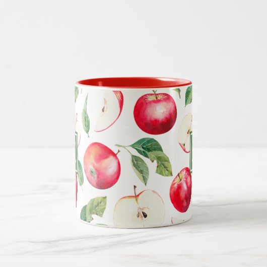 赤りんご植物単品図 ツートーンマグカップ (中央)