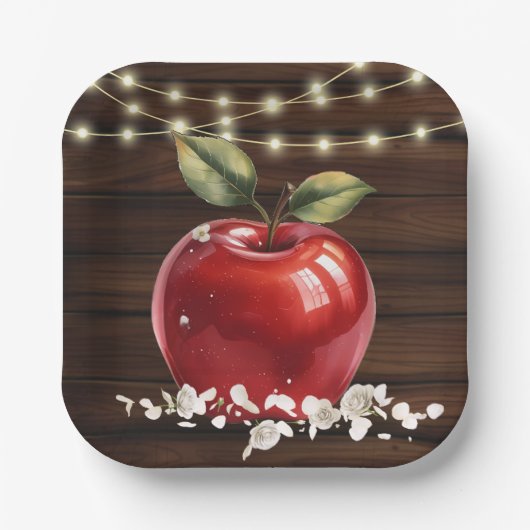 赤りんご素朴フローラ赤ちゃんシャワー ペーパープレート (正面)