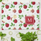 赤りんご花の緑モノグラムのイニシャル キッチンタオル (折り畳み)