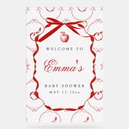 赤りんご赤ちゃんシャワーようこそアクリルの看板 アクリルサイン (正面)