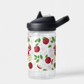 赤りんご、花、緑のパターン ウォーターボトル (左面)