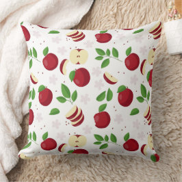 赤りんご、花、緑のパターン クッション