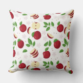 赤りんご、花、緑のパターン クッション (正面)