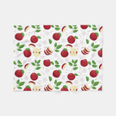 赤りんご、花、緑のパターン フリースブランケット (正面(横))