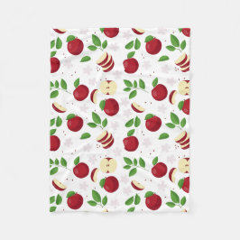 赤りんご、花、緑のパターン フリースブランケット