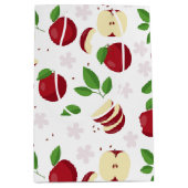 赤りんご、花、緑のパターン ミディアムペーパーバッグ (正面)