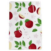 赤りんご、花、緑のパターン ミディアムペーパーバッグ (裏面)