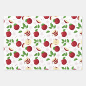 赤りんご、花、緑のパターン ラッピングペーパーシート (正面2)