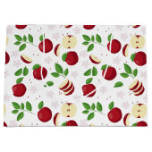 赤りんご、花、緑のパターン ラージペーパーバッグ (正面)