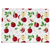 赤りんご、花、緑のパターン ラージペーパーバッグ (裏面)