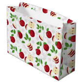 赤りんご、花、緑のパターン ラージペーパーバッグ (裏面アングル)