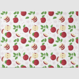 赤りんご、花、緑のパターン 薄葉紙