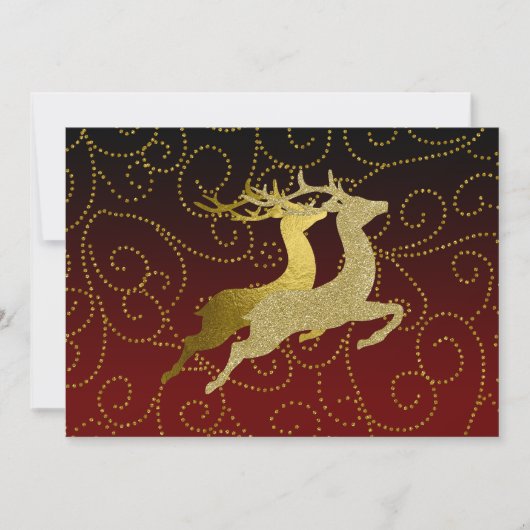 赤をどんな色にもオンブレゴールドのトナカイ ホリデー シーズンカード (正面)