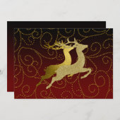 赤をどんな色にもオンブレゴールドのトナカイ ホリデー シーズンカード (正面/裏面)