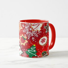 赤を基調としたクリスマスクッキーと雪の結晶 マグカップ