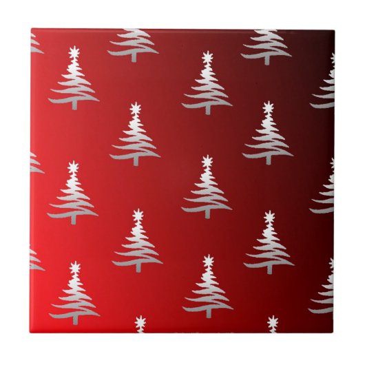 赤を基調としたシルバーのクリスマスツリー タイル (正面)
