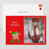 赤を基調としたモダンなクリスマスエルフとカスタム写真 (正面/裏面)