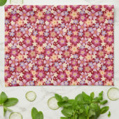 赤を基調とした夢のような混ざり合った花々 キッチンタオル (折り畳み)
