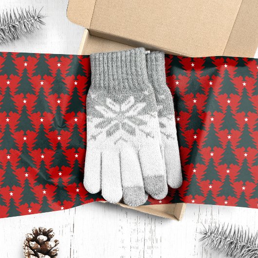 赤を背景としたダークグリーンのクリスマスツリー 薄葉紙