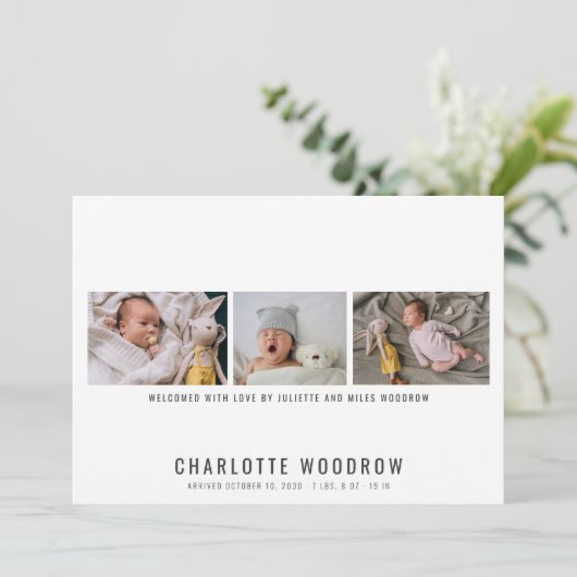 赤んエレガント坊の女の子の写真コラージュ誕生のお知らせ (スタンド正面)