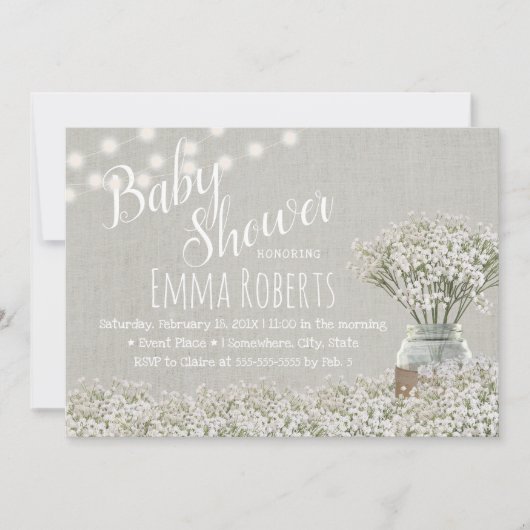 赤んエレガント坊の息ひもが赤ん坊シャワーを点灯 招待状 (正面)