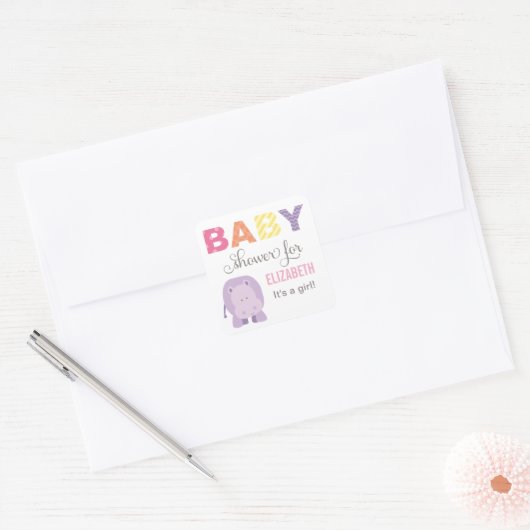 赤んカラフル坊の女の子ピンクのシャワーのためのジャングル動物 スクエアシール (封筒)