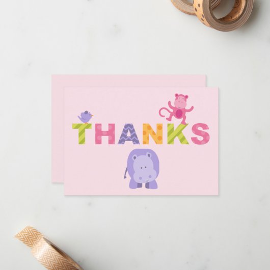 赤んカラフル坊の女の子ピンクのシャワーのためのジャングル動物 ノートカード (正面/裏面インサイチュ)