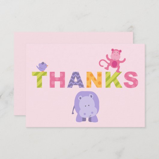 赤んカラフル坊の女の子ピンクのシャワーのためのジャングル動物 ノートカード (正面/裏面)