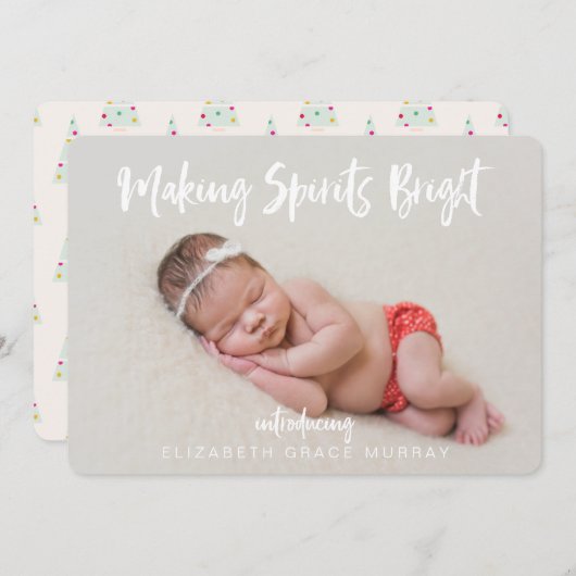 赤んモダン坊の女の子のクリスマス誕生発表 シーズンカード (正面/裏面)