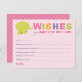 赤んモダン坊の女の子の象のシャワーのためのピンクの願い アドバイスカード (正面/裏面)