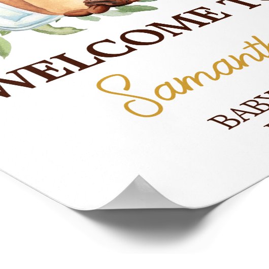 赤ん坊がコーヒーを醸造している赤ん坊シャワーへようこそ ポスター (角)