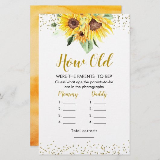 赤ん坊がシャワーに行く途中のひまわり老いた両親 (正面/裏面)