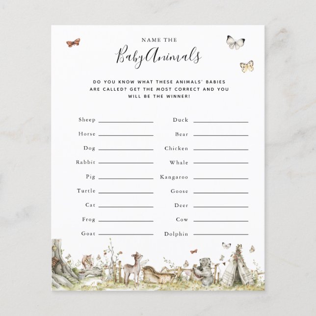 赤ん坊に動物の名前を付ける |赤ちゃんシャワーゲーム (正面)