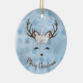 赤ん坊のガーリー青い大理石のユニコーントナカイの雪片 セラミックオーナメント (右)