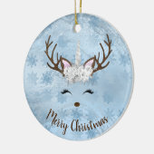 赤ん坊のガーリー青い大理石のユニコーントナカイの雪片 セラミックオーナメント (左)