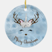 赤ん坊のガーリー青い大理石のユニコーントナカイの雪片 セラミックオーナメント (裏面)