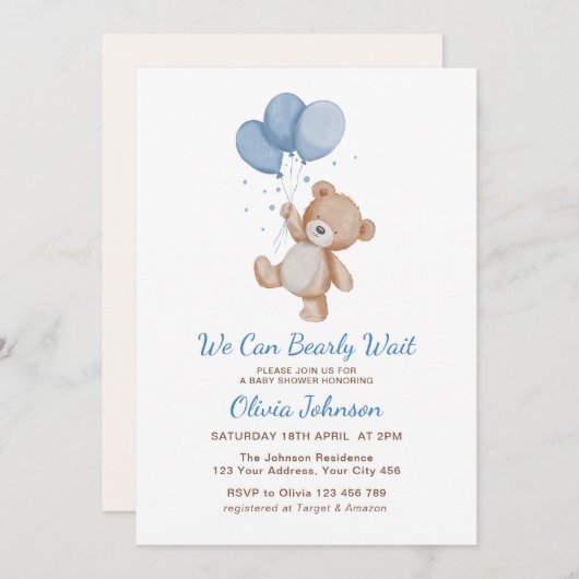 赤ん坊のシャワーが待てる 招待状 (正面/裏面)