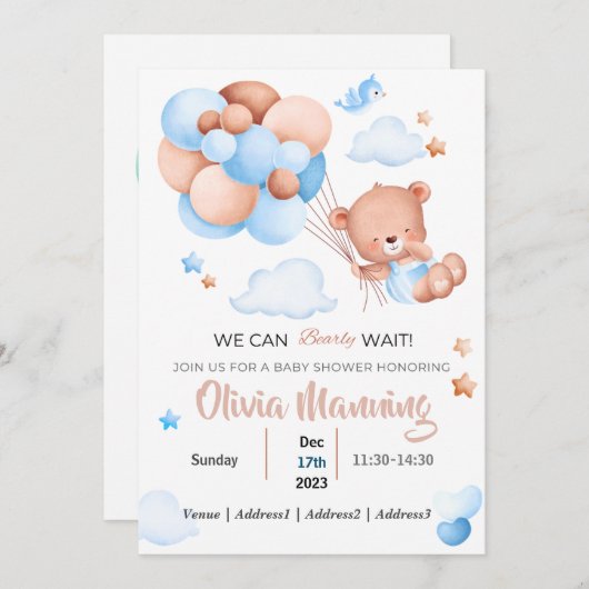 赤ん坊のシャワーが待てる 招待状 (正面/裏面)