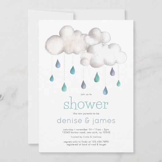 赤ん坊のシャワーが浴びる可能性のある二重に曇り 招待状 (正面)