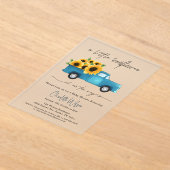 赤ん坊のシャワーが途中にある小さなひまわり アクリル招待状 (レイダウン)