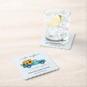 赤ん坊のシャワーが途中にある小さなひまわり ペーパーコースター (インサイチュ)