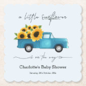 赤ん坊のシャワーが途中にある小さなひまわり ペーパーコースター (正面)